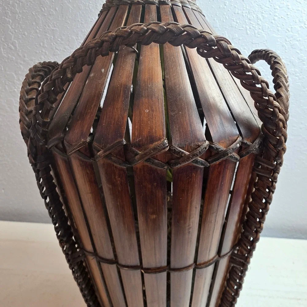 Vintage Woven Bamboo Japanese‎ Collectible Basket Vase